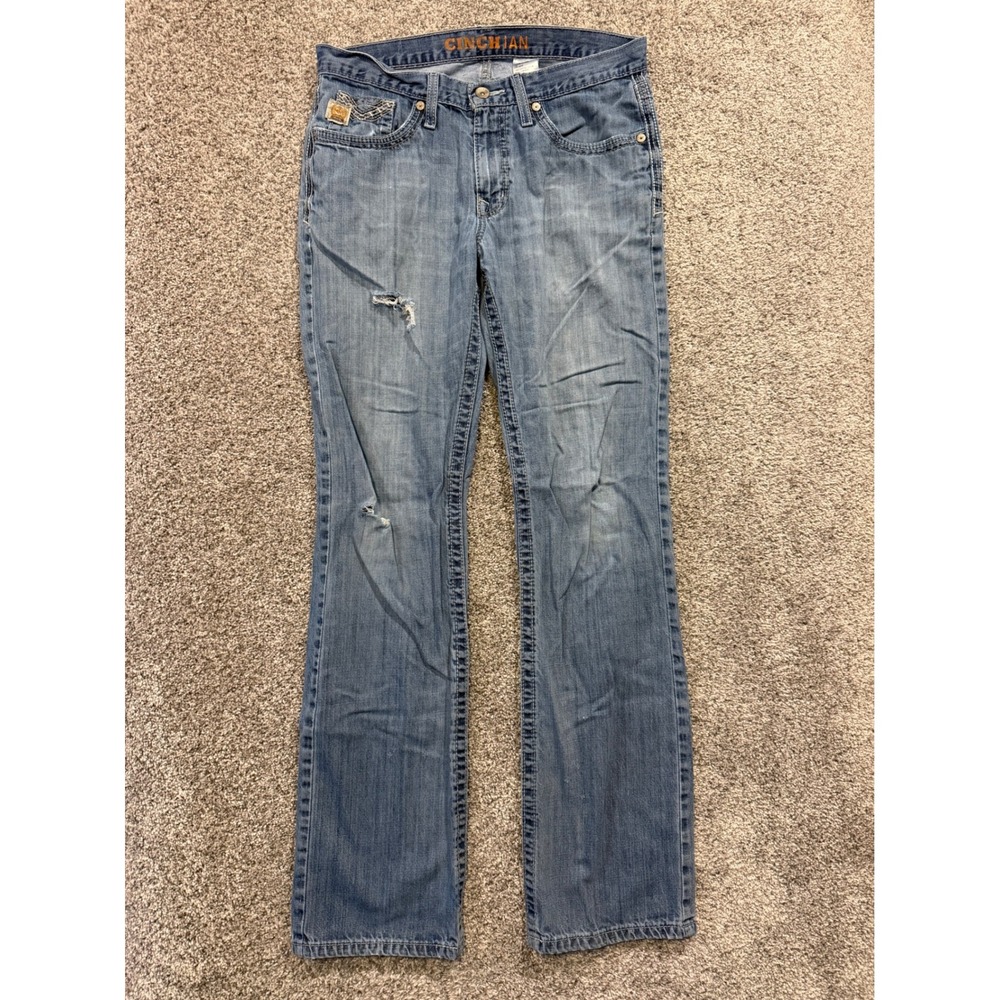 Cinch Jeans Men 32x36 Blue Ian Slim Fit Distressed Medium Wash Denim MB50636001*